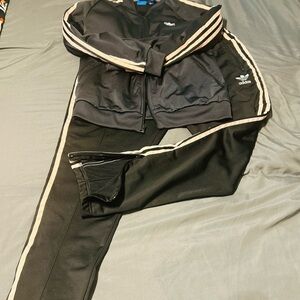 Adidas Black Tracksuit with Cream Stripes